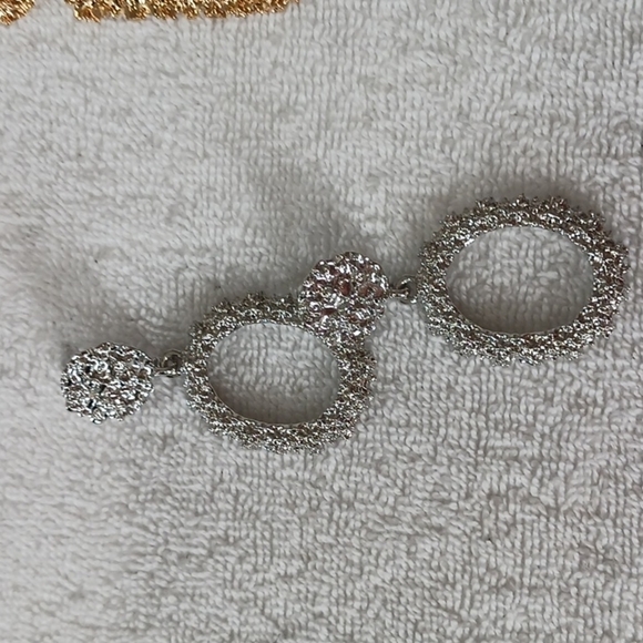 WOMEN'S Geometric Chunky Drop Silver and Gold Earring Set. Set of 2. - Picture 11 of 12